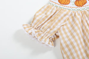 Light Brown Gingham Pumpkin Vine Dress and Bloomer Set