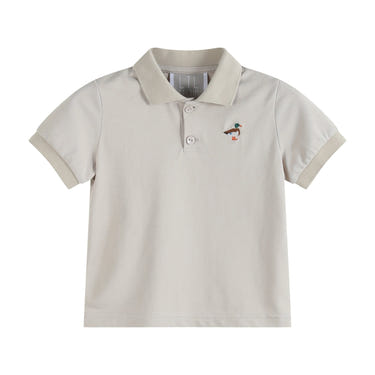 Light brown mallard golf polo shirt for babies, perfect for stylish outdoor play.