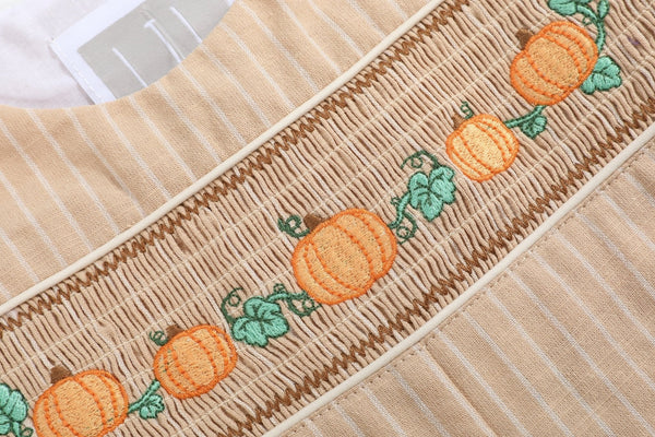 Light Brown Pinstripe Pumpkin Smocked Longall