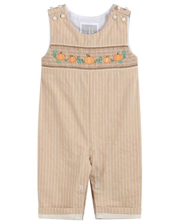 Light Brown Pinstripe Pumpkin Smocked Longall