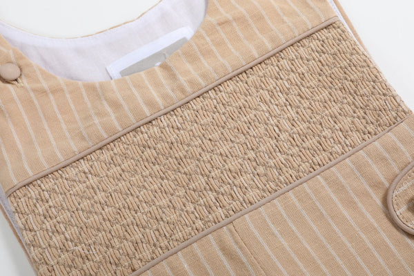 Light Brown Pinstripe Smocked Longalls