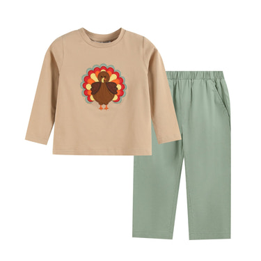 Light Brown Turkey Shirt and Sage Green Pants Set - MOOGCO Baby