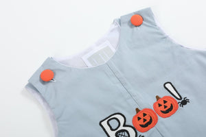 Light Gray 'Boo' Applique Overalls