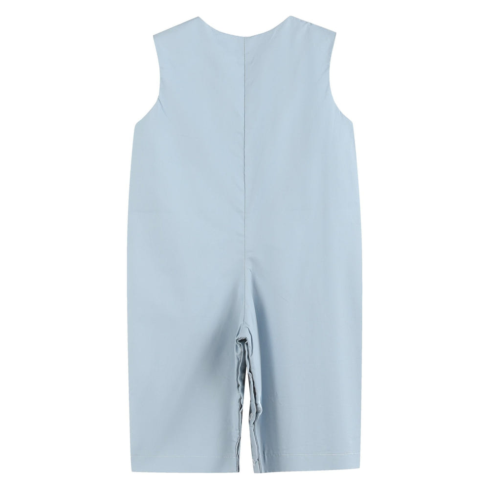 Light gray 'Boo' applique overalls for babies, perfect for stylish outings and diaper bag essentials.