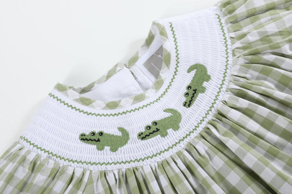 Light Green Alligator Smocked Bishop Dress