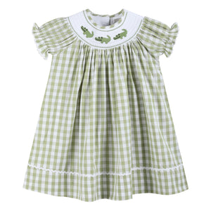 Light Green Alligator Smocked Bishop Dress