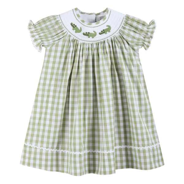 Light Green Alligator Smocked Bishop Dress