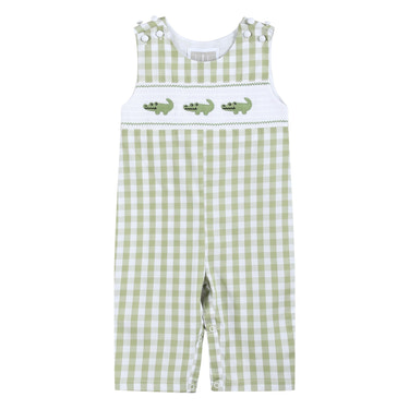 Light Green Alligator Smocked Overalls