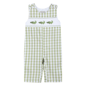 Light Green Alligator Smocked Overalls