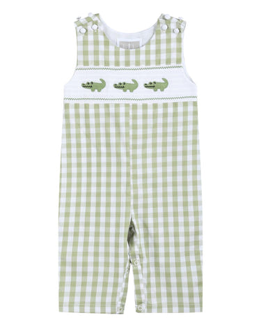 Light Green Alligator Smocked Longalls
