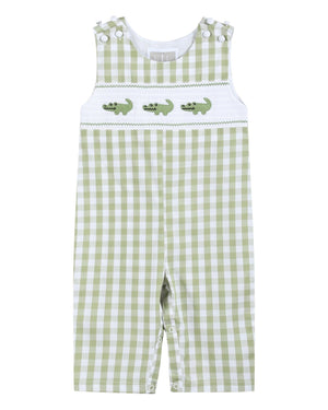 Light Green Alligator Smocked Longalls