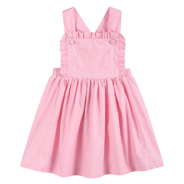 Light pink ruffle jumper dress for babies, perfect for stylish and comfortable wear.