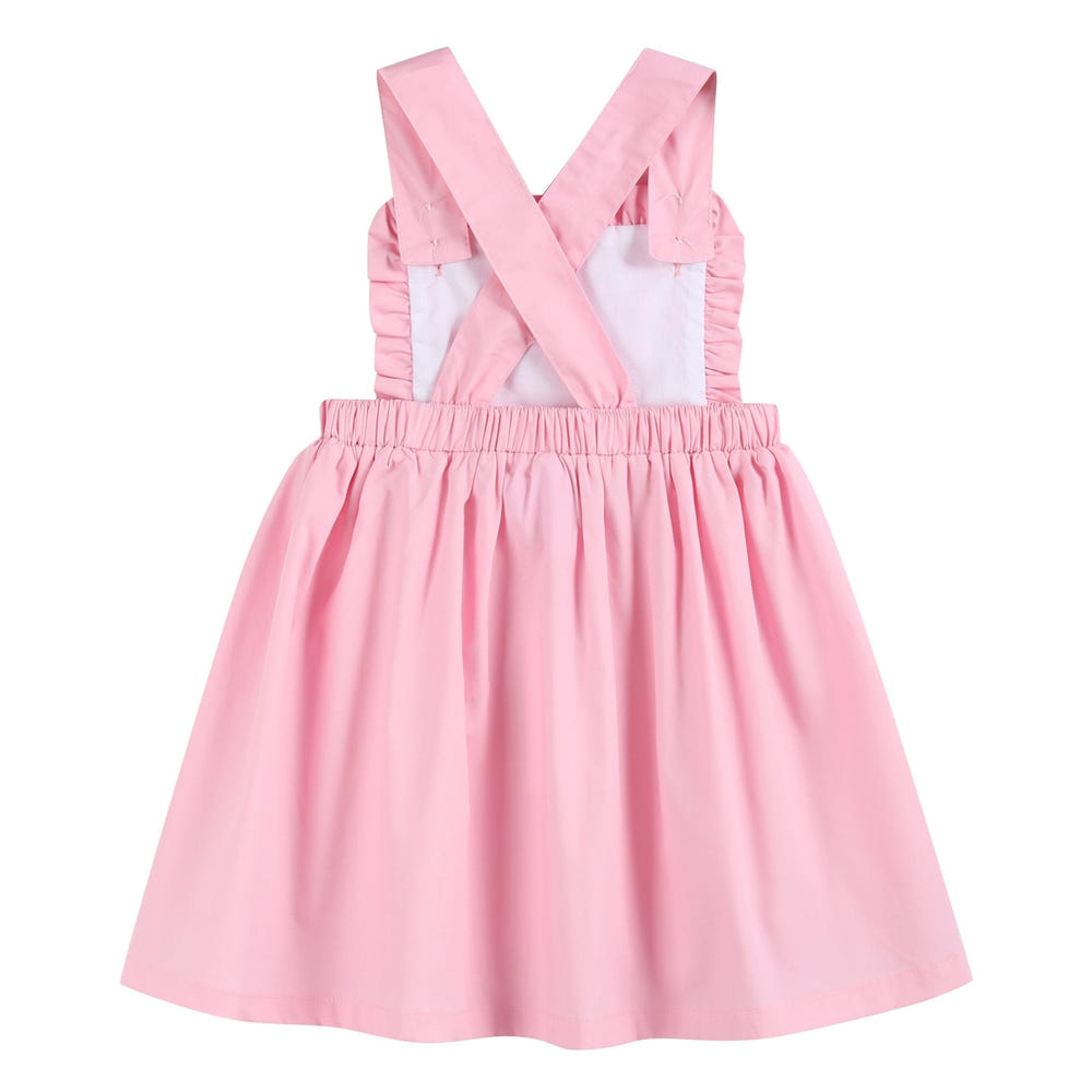 Light pink ruffle jumper dress for babies, perfect for stylish and comfortable wear.