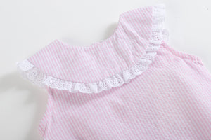 Light Pink Seersucker Collared Bubble Romper