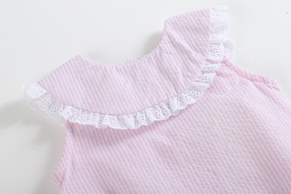 Light Pink Seersucker Collared Bubble Romper