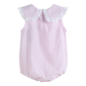 Light Pink Seersucker Collared Bubble Romper