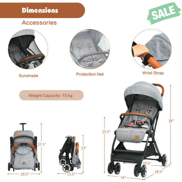 Lightweight Aluminium Frame Baby Stroller with Net-Beige Baby Strollers