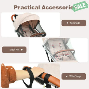 Lightweight Aluminium Frame Baby Stroller with Net-Beige Baby Strollers