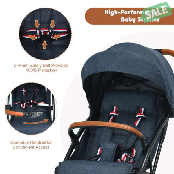 Lightweight Aluminium Frame Baby Stroller with Net-Beige Blue Baby Strollers
