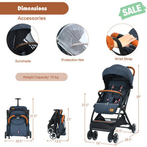 Lightweight Aluminium Frame Baby Stroller with Net-Beige Baby Strollers