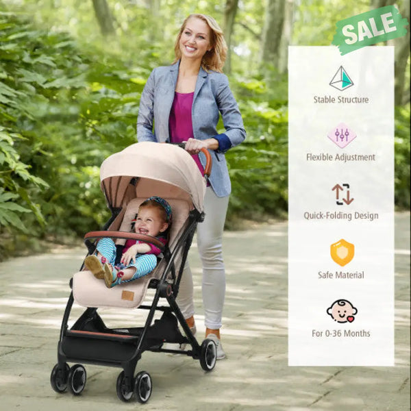 Lightweight Aluminium Frame Baby Stroller with Net-Beige Baby Strollers