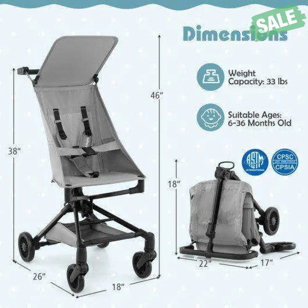 Lightweight Baby Stroller Compact and Airplane-Friendly Travel Stroller-Gray