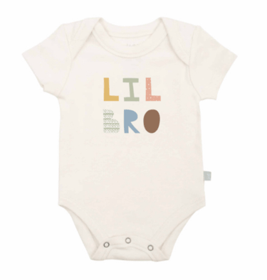 Graphic bodysuit for babies, "Lil Bro" in desert rose color, perfect for stylish short sleeve outfits.