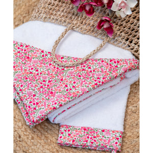 LILI ROSE | Girls White & Pink Hooded Baby Towel & Mitt Set