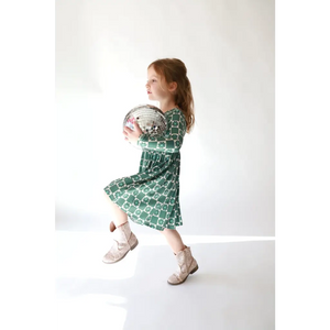 Lily Flower Check Long Sleeved Twirl Dress for Girls