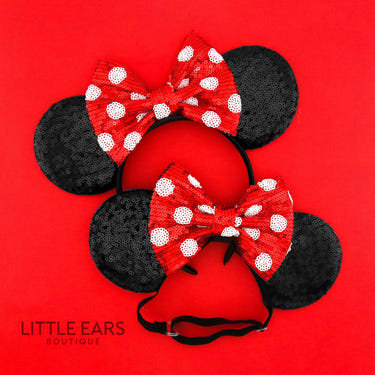 Minnie Mommy & Me Mickey Ears set for babies and parents, perfect for Disney-themed outfits and family fun.