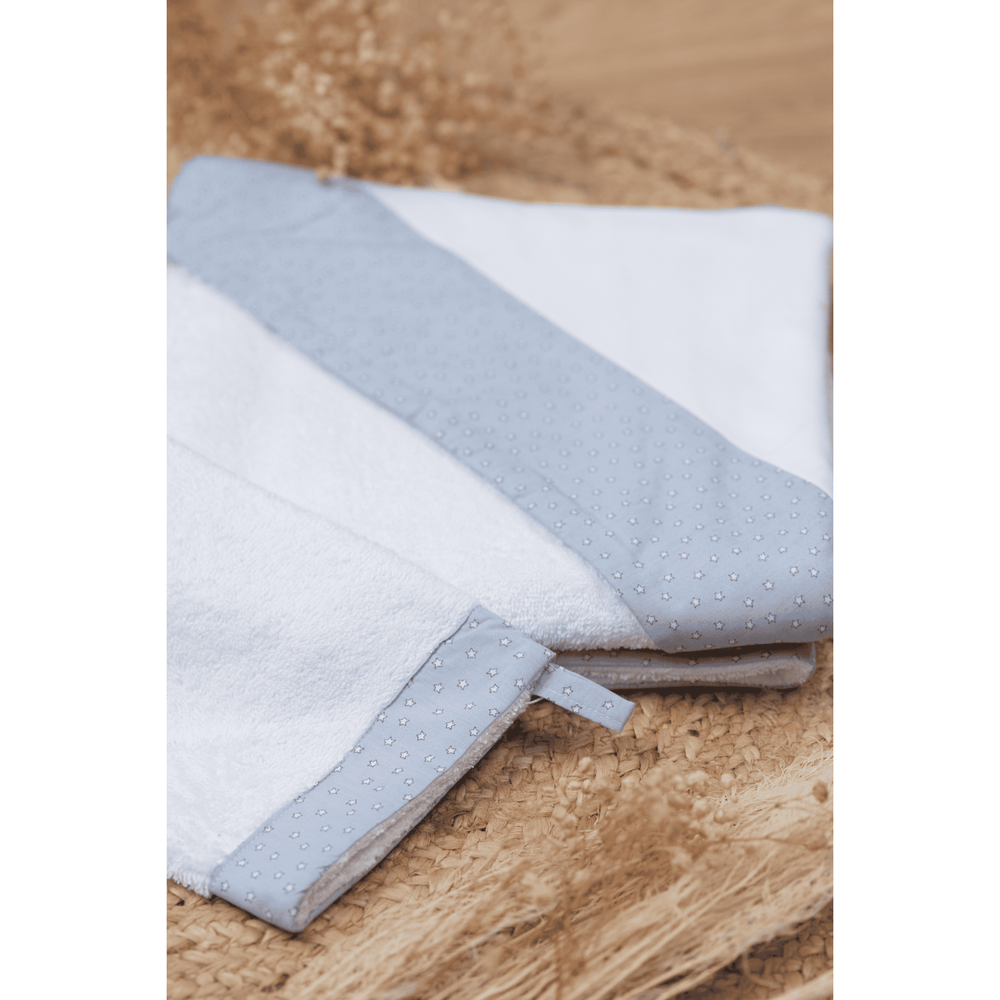 LITTLE STARS Boys White & Blue Hooded Baby Towel & Mitt Set - Soft, cozy, and perfect for bath time.