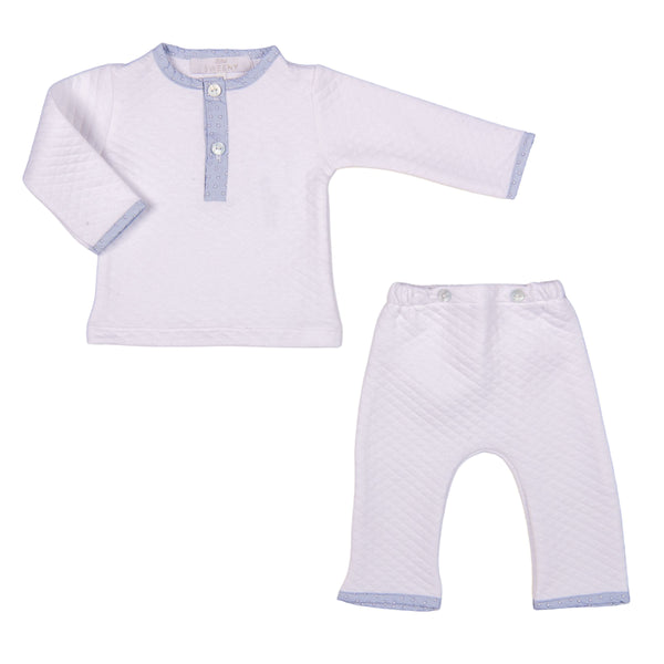 LITTLE STARS | Boys White Quilted Cotton Pants Set