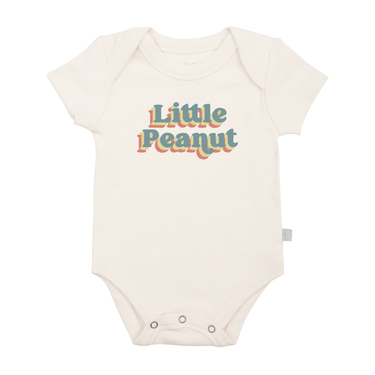 Graphic bodysuit for babies featuring "Little Peanut" design, perfect for stylish short sleeve wear.