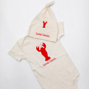 Lobster Short Sleeve Romper, Hat & Blanket Gift Set Local catch