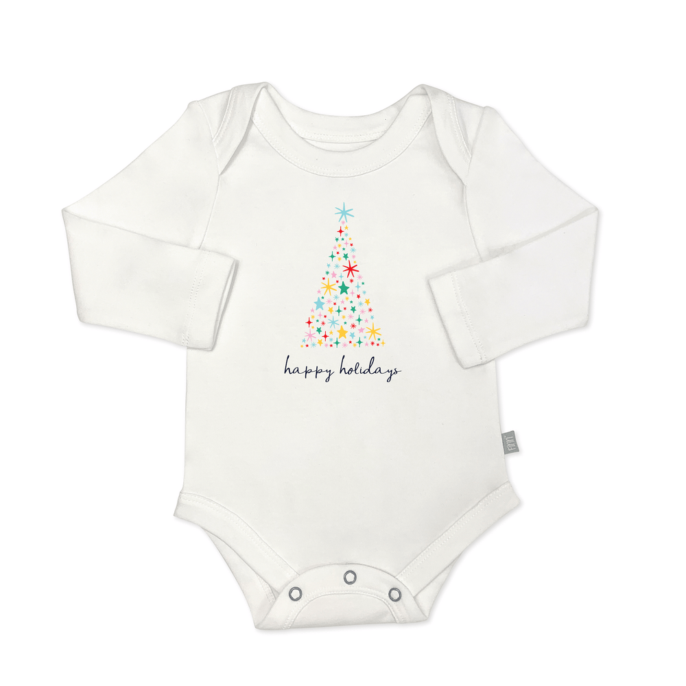 long sleeve graphic bodysuit | happy holidays tree