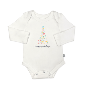 long sleeve graphic bodysuit | happy holidays tree
