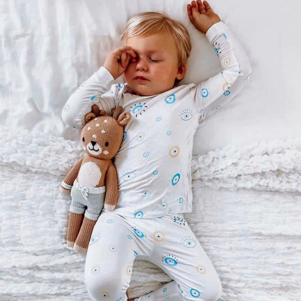 Toddler pajama set in "Eye See You" design, showcasing playful patterns and soft fabric for comfortable sleep.
