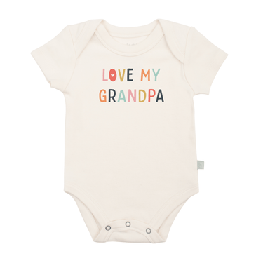 Graphic bodysuit for babies featuring "Love Grandpa" design, perfect for short sleeve comfort.