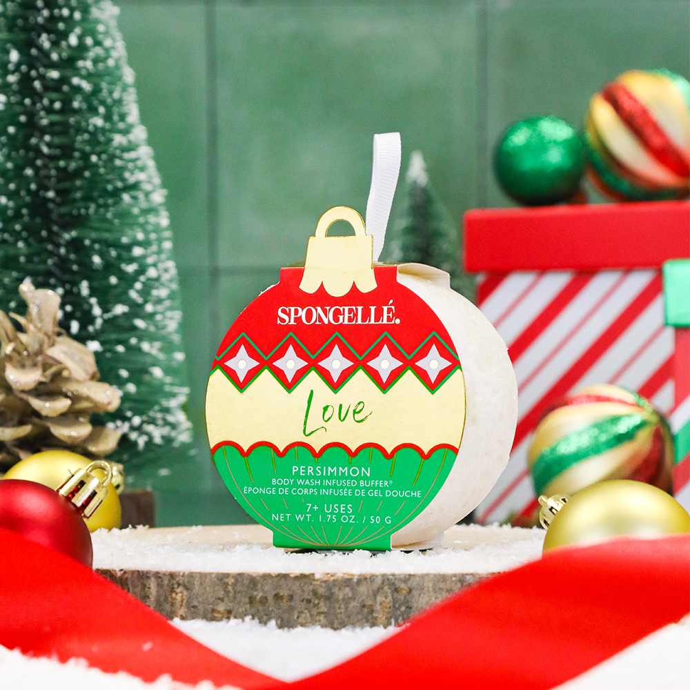 Love - Persimmon Holiday Ornament Body Wash Infused Buffer for a delightful bathing experience.
