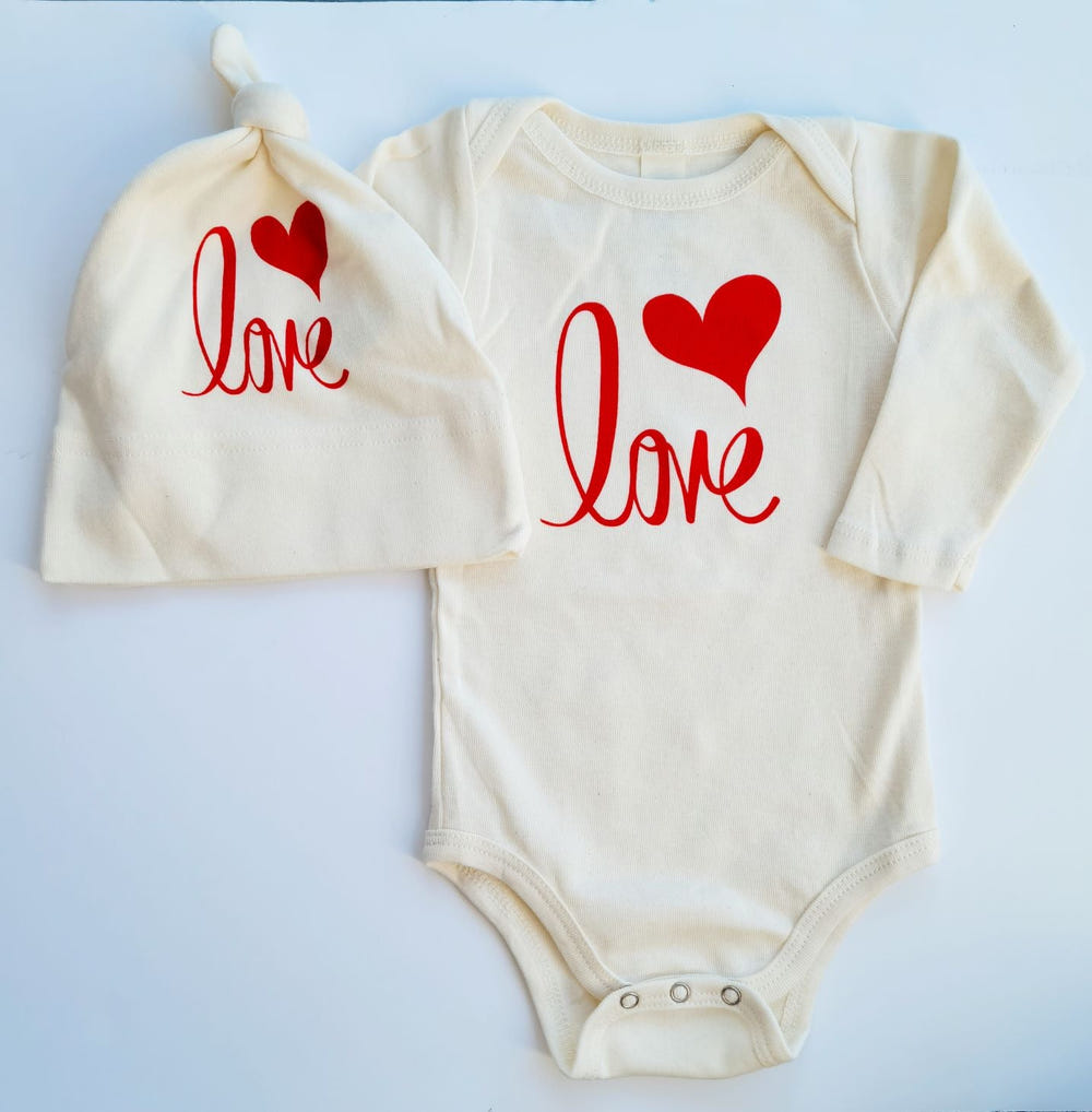 Love Long Sleeve Romper & Hat Gift Set