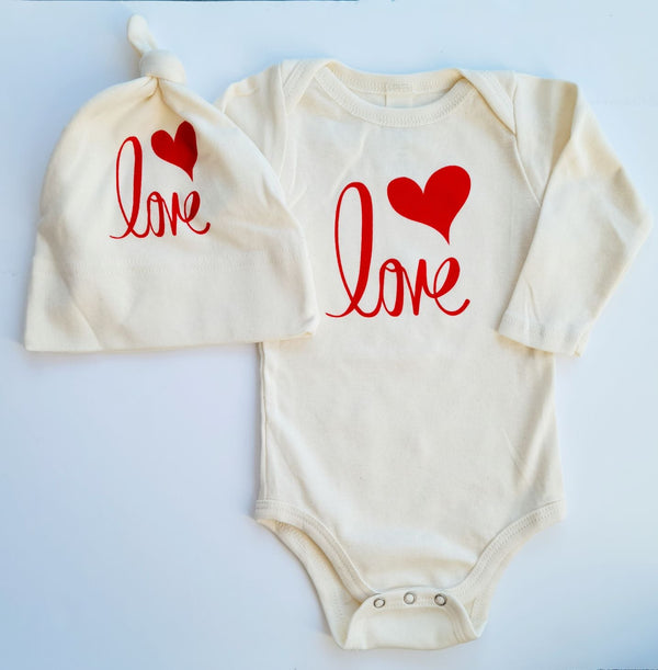 Love Long Sleeve Romper & Hat Gift Set