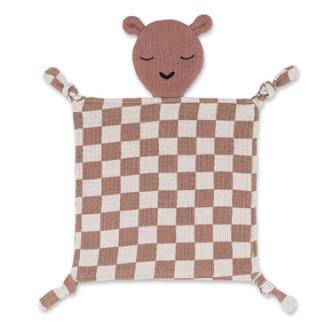 100% Muslin Lovey in Rosewood Checker pattern, perfect for comforting babies and toddlers.
