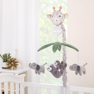 Plush Giraffe Taupe, Green, and Gray Elephants and Sloth's Musical Mobile