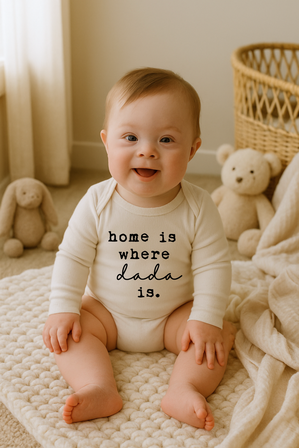 Home is Where Dada is Organic Long Sleeve Bodysuit for babies, soft and stylish for everyday wear.