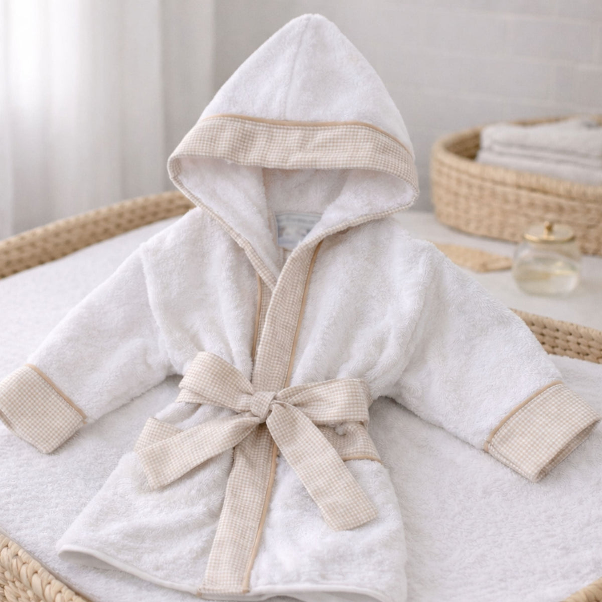 LUCAS & Beige Gingham Personalised Bathrobe