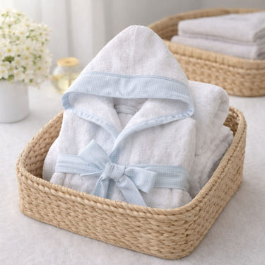 LUCAS | Boys White & Blue Gingham Personalised Bathrobe