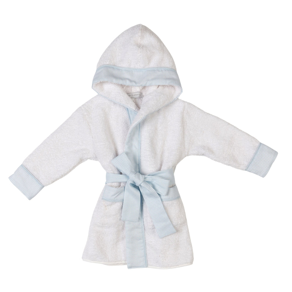 LUCAS | Boys White & Blue Gingham Personalised Bathrobe