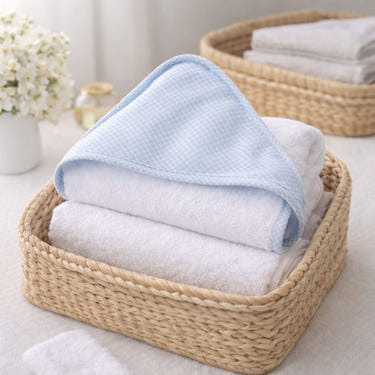 LUCAS | Boys White & Blue Gingham Cotton Hooded Towel