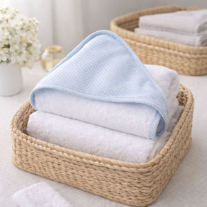 LUCAS | Boys White & Blue Gingham Cotton Hooded Towel