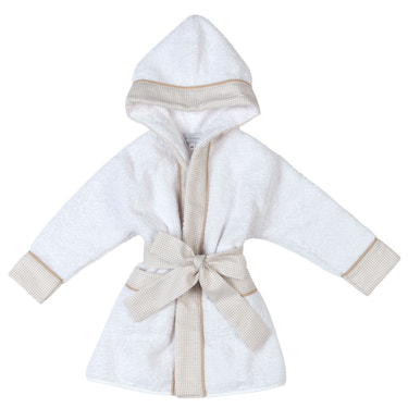 LUCAS | Boys White & Beige Gingham Personalised Bathrobe - MOOGCO Baby